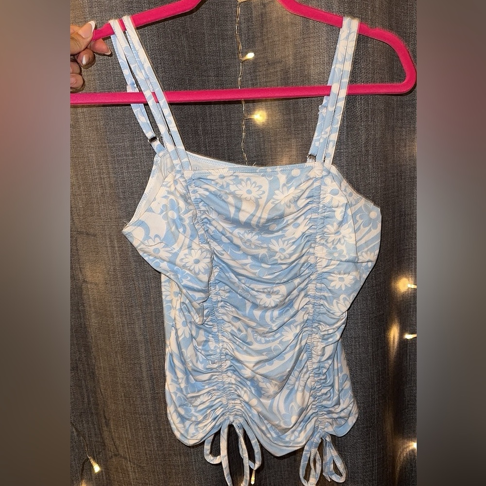CUTE BLUE TOP WITH FLOWERS